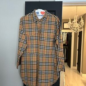 Burberry Tan Plaid Long Sleeve Dress